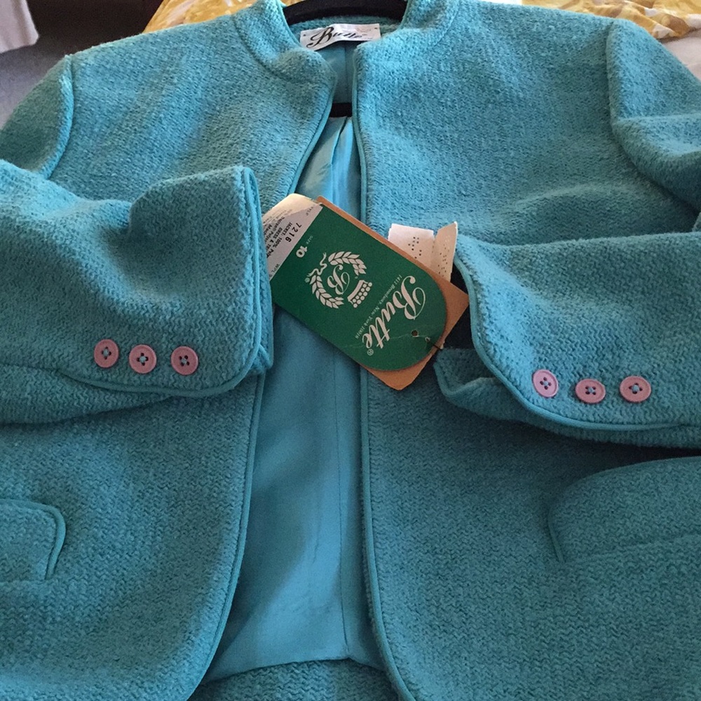 Vintage NWT Lord & Taylor Turquoise Teal Open Front Blazer Jacket - Picture 13 of 15